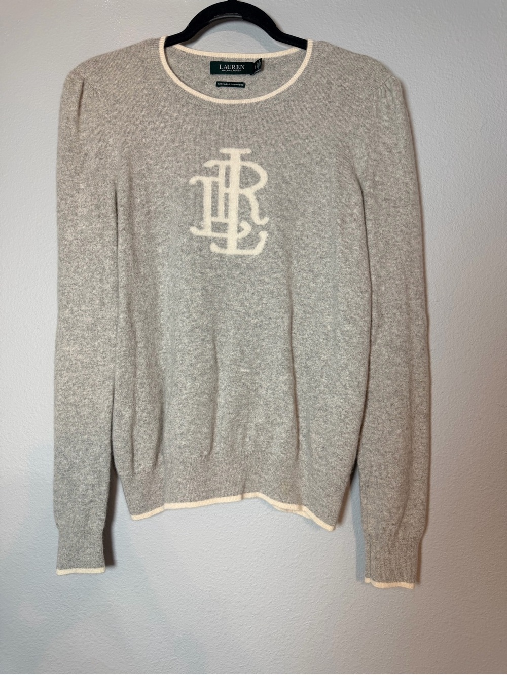 Lauren Ralph Lauren LRL Women's Monogrammed Washable Cashmere Sweater Large Gray - Picture 3 of 6